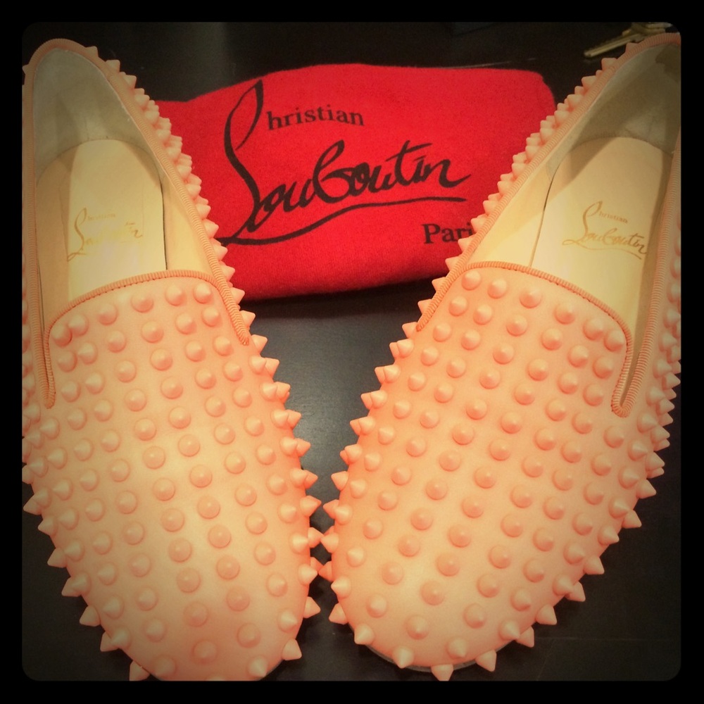 Christian Louboutin Peach Spiked Loafers